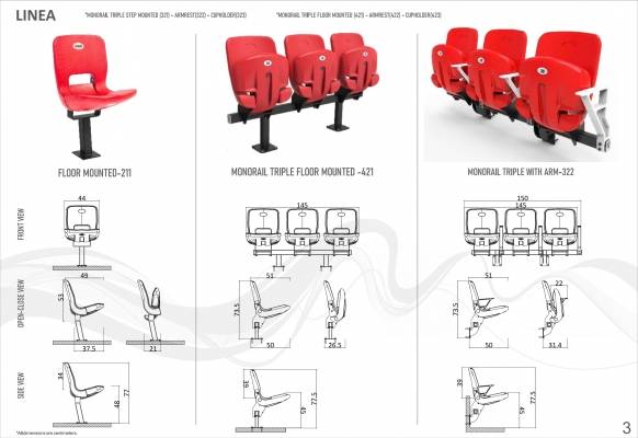 Scaun stadion rabatabil Linea 211 cu picior central