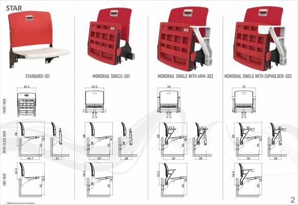 Scaun stadion rabatabil Star 303 Monorail cu suport pahar